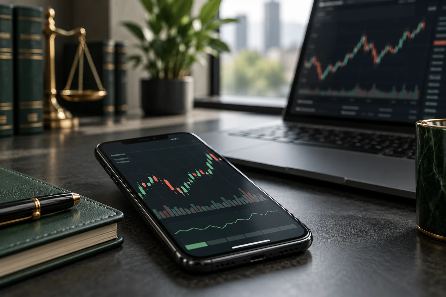 Illustrative cryptocurrency market records on a phone and laptop